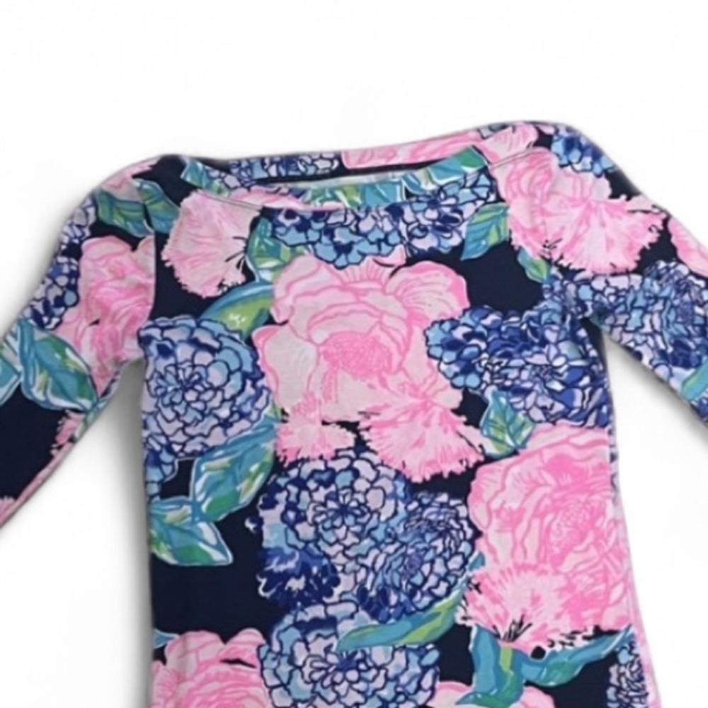 Lilly Pulitzer Aleah Top “Hey Hey Bouquet”, Size XXS. High Tide Navy. Pink/blue - Picture 8 of 12